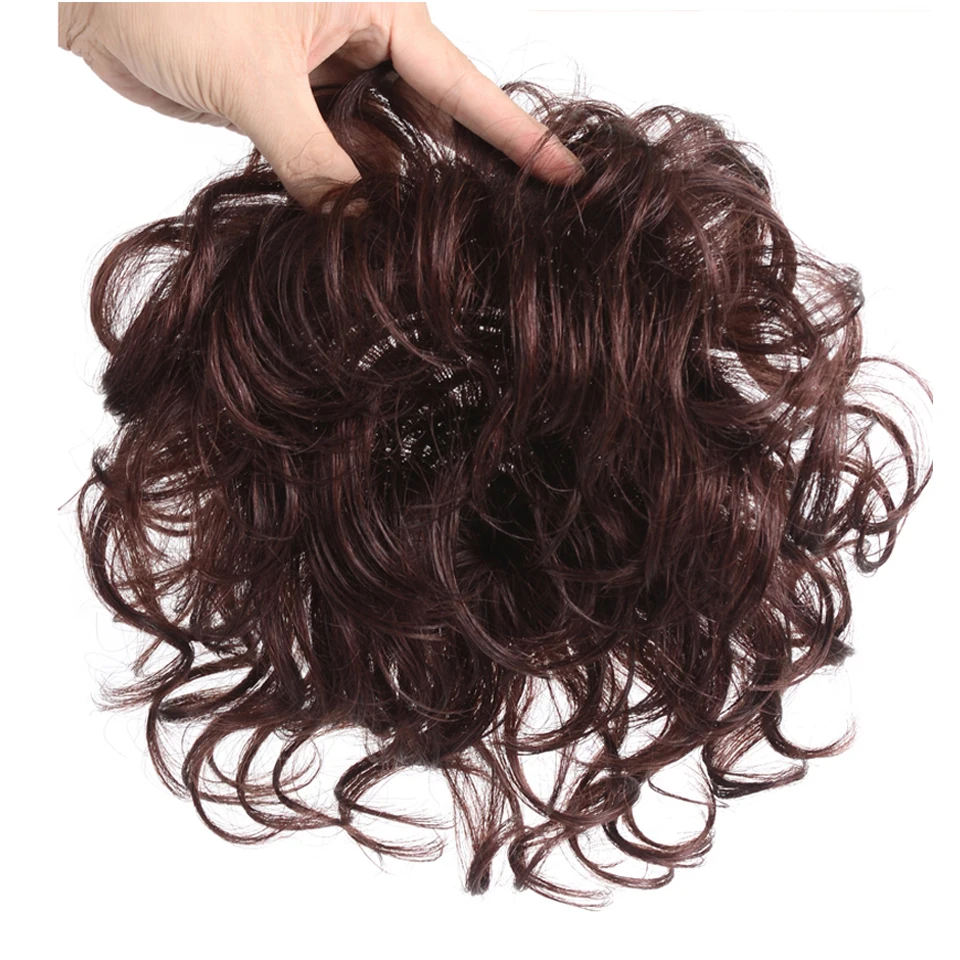 HUAYA Synthetic Short Curly Invisible Hair Toupee with Bangs For Women Top Replacement Hair Clip in Cover White Hair