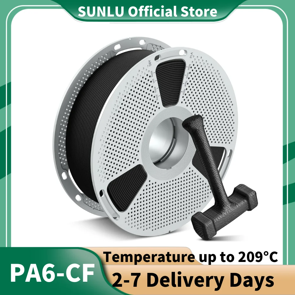 SUNLU PA6-CF Filamento 3D 1KG 1,75mm, Temperatura di diflessione del calore fino a 209 ° C, Realizzato in Nylon 80% PA e 20% Fibre di Carbonio,