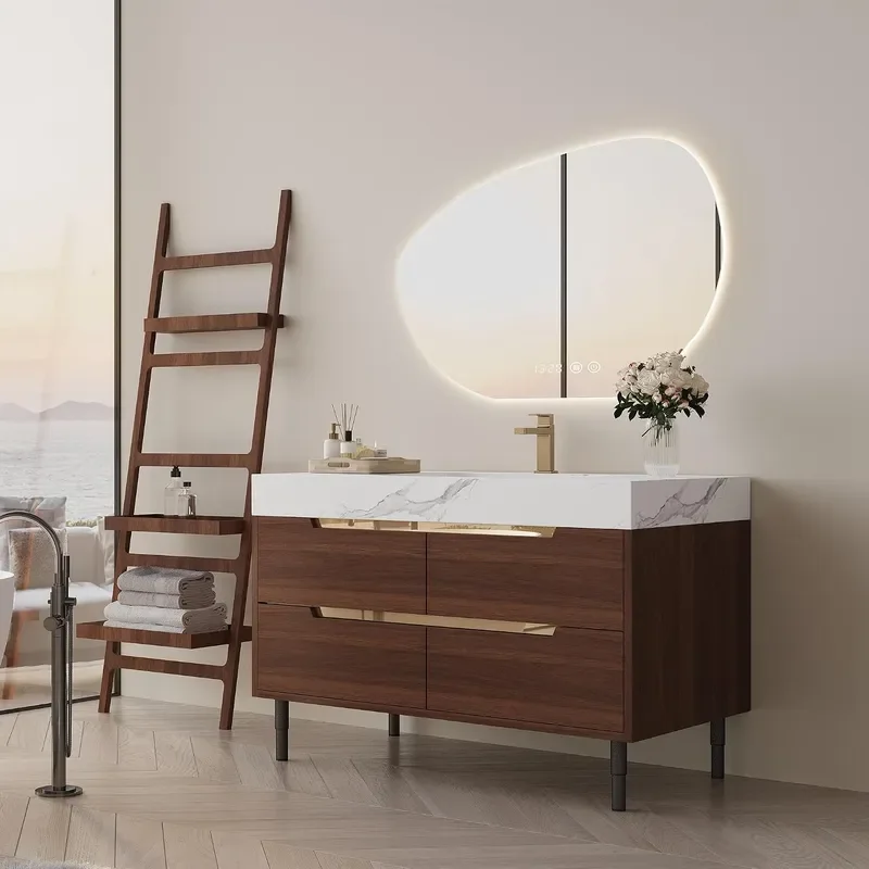 36 Freestanding Bathroom Vanity with Sintered Stone Top Walnut