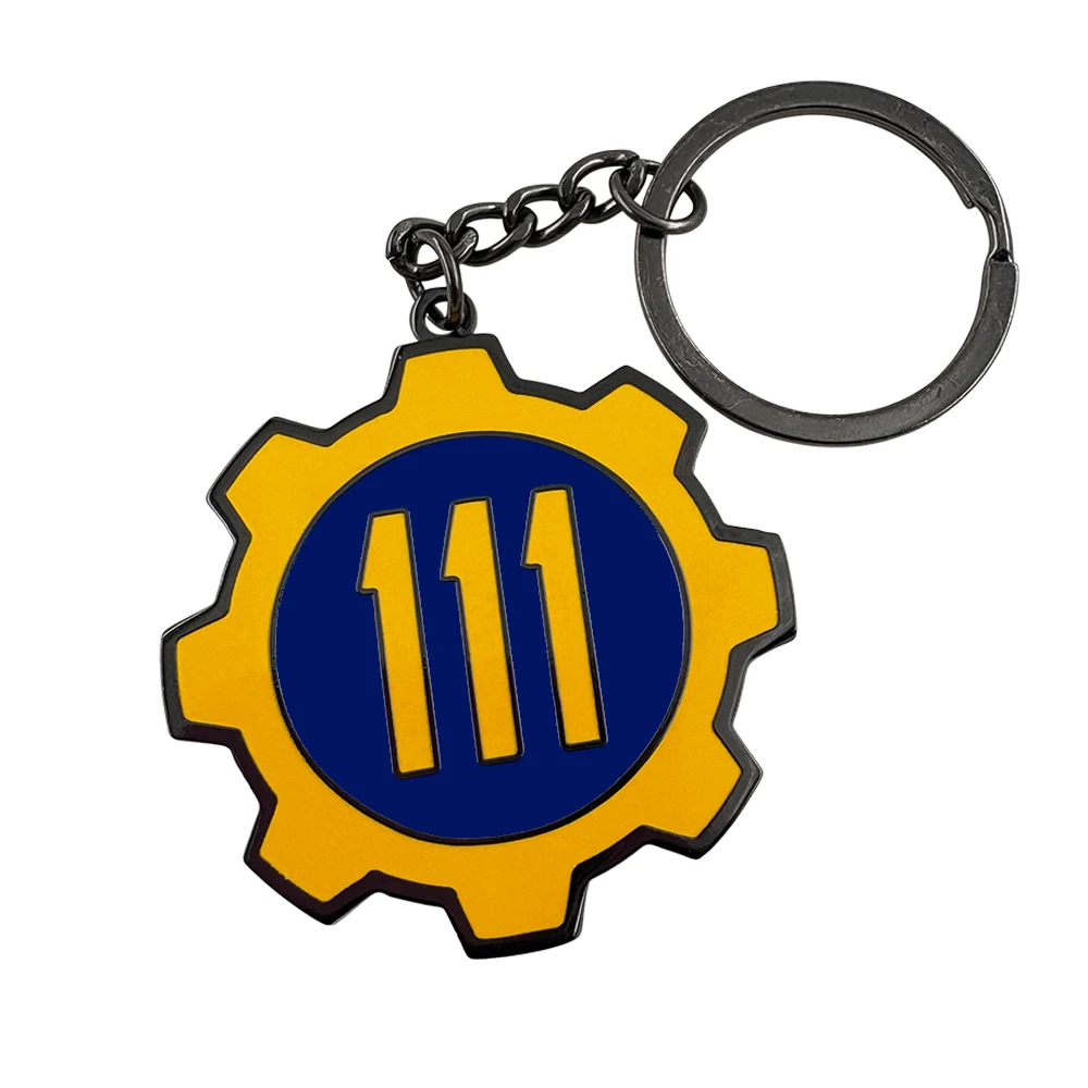Vault-111 llavero esmaltado de puerta explosiva, llavero inspirado en el juego RPG, colgante de regalo, accesorio de Cosplay de Wasteland posocalíptico de superviviente