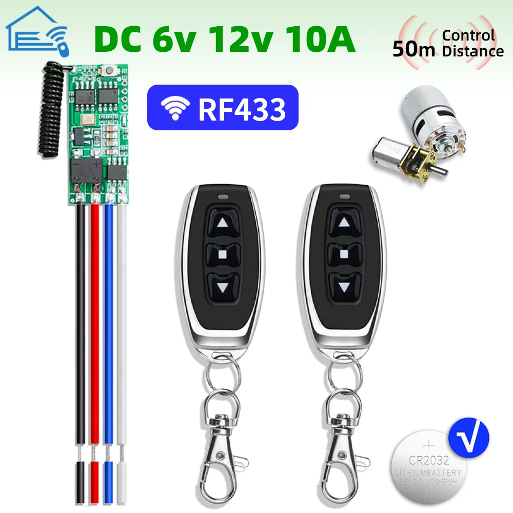 

433MHz DC Mini Motor Wireless Switch DC 6V 12V 18V 24V Mini Motor Controller,50m Transmitter,for Motor Forwards Reverse Stop/DIY