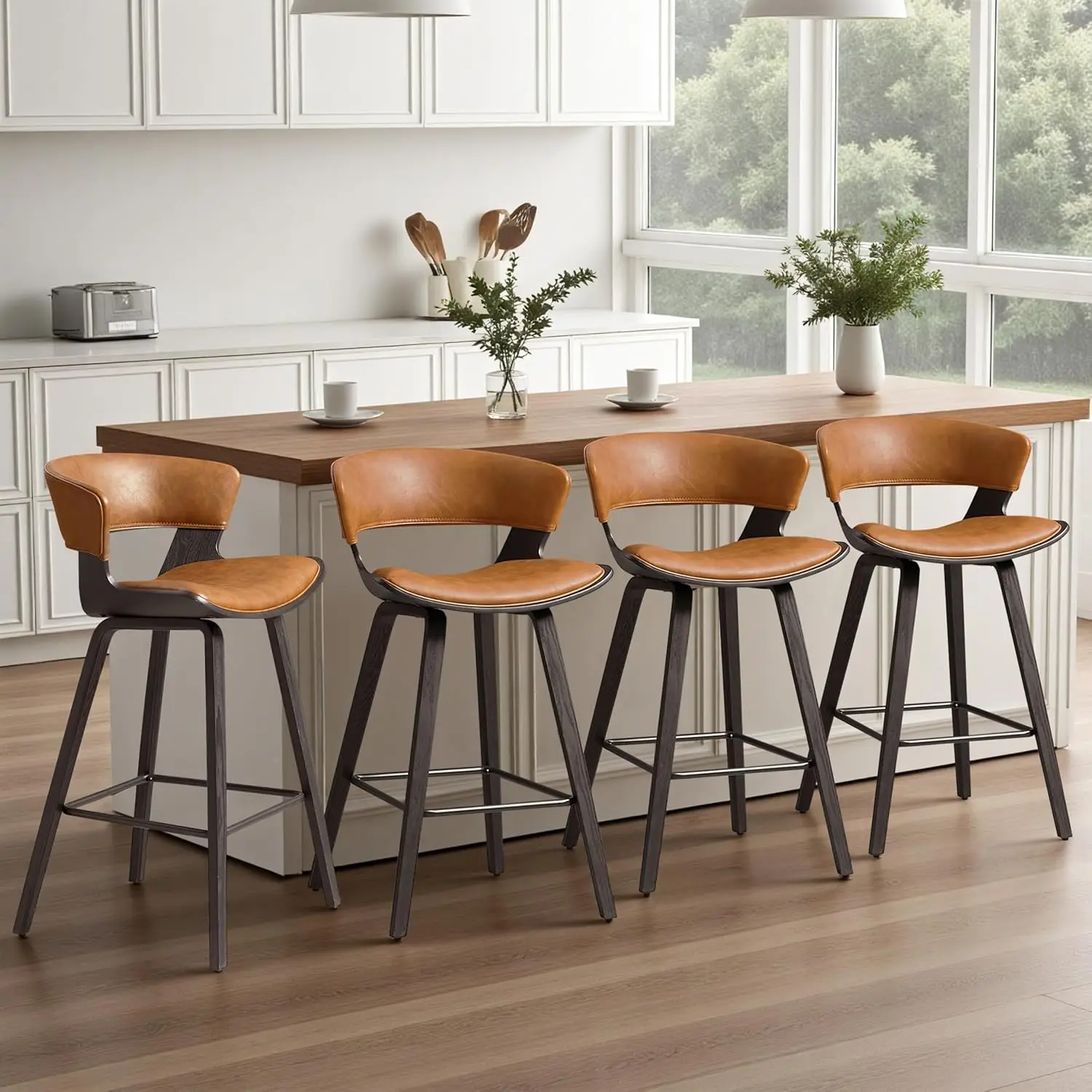 

Набор из 4 барных стульев, деревянные стулья для кухонного острова, современные кожаные барные стулья, ретро-коричневый, на заказ