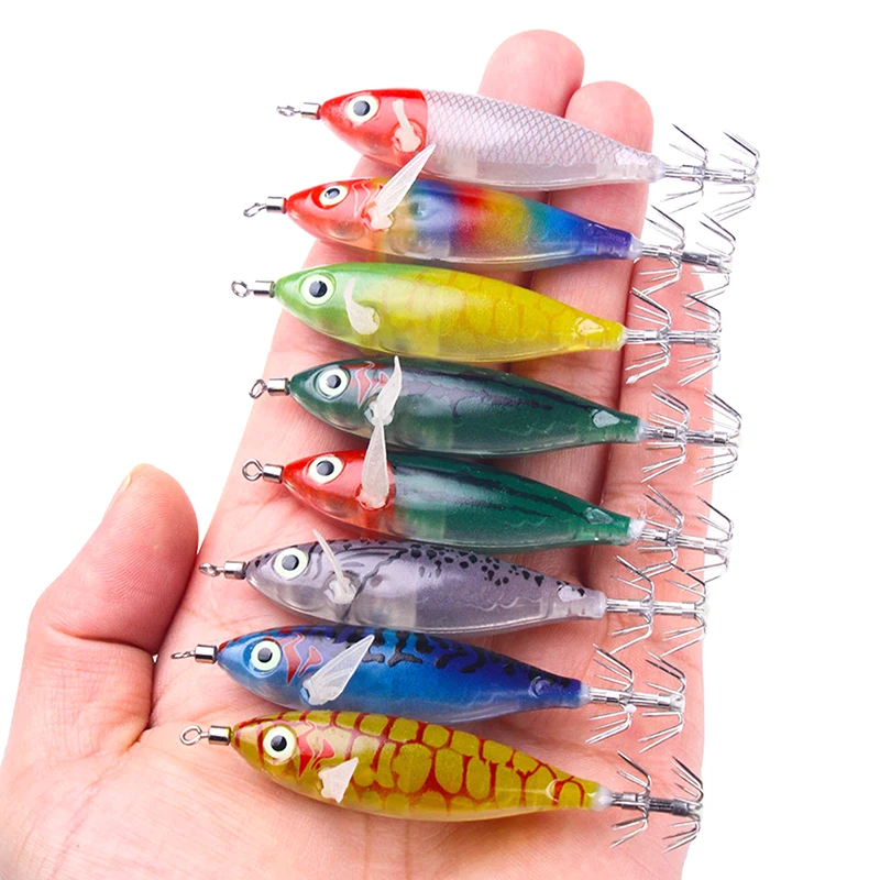 8cm 6g Luminous Fishing Lure Artificial Squid Hook Jigs Noctilucent Squid Octopus Jigs Lures Spinnerbait Sea Fishing Goods