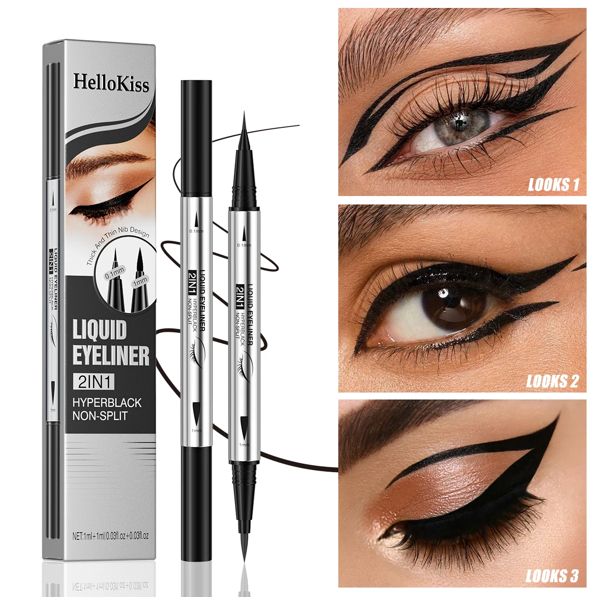 Waterproof Quick Dry Matte Liquid Eyeliner, Ultra Thin Tip Black, Smudge Proof Dual Use Lying Silkworm Pen for Daily Eye Makeup