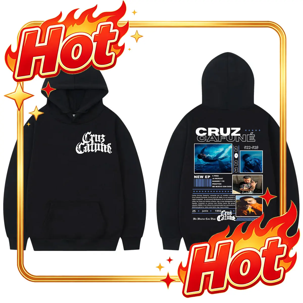 Custom Rapper Cruz Cafune Me Muevo Con Dies Album Merch Hoodie Men's Fashion Hip Hop Sweatshirts Autumn Winter Casual Loose Pull