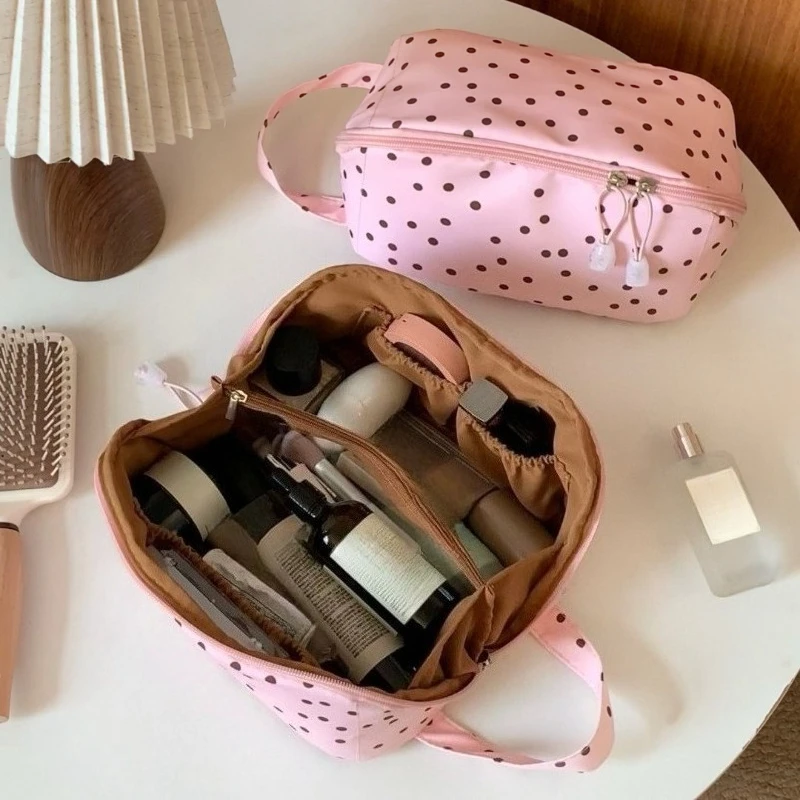 nova-bolsa-de-maquiagem-coreana-com-estampa-de-bolinhas-grande-capacidade-portatil-para-viagem-feminina-organizador-de-cosmeticos-estojo-de-higiene-pessoal