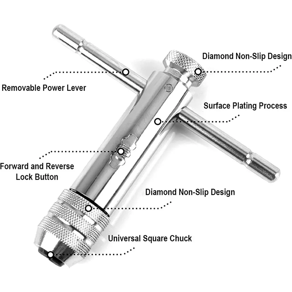 Adjustable M3-8 M5-12 T-Handle Ratchet Tap Wrench Tap Screw Holder Male Thread Metric Plug Tool Hand Tool