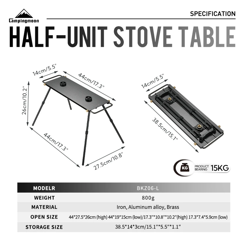 

CAMPINGMOON BKZ06-L Camping Black New Design Stylish Bbq Outdoor Metal Folding Picnic Table for Gas Canister