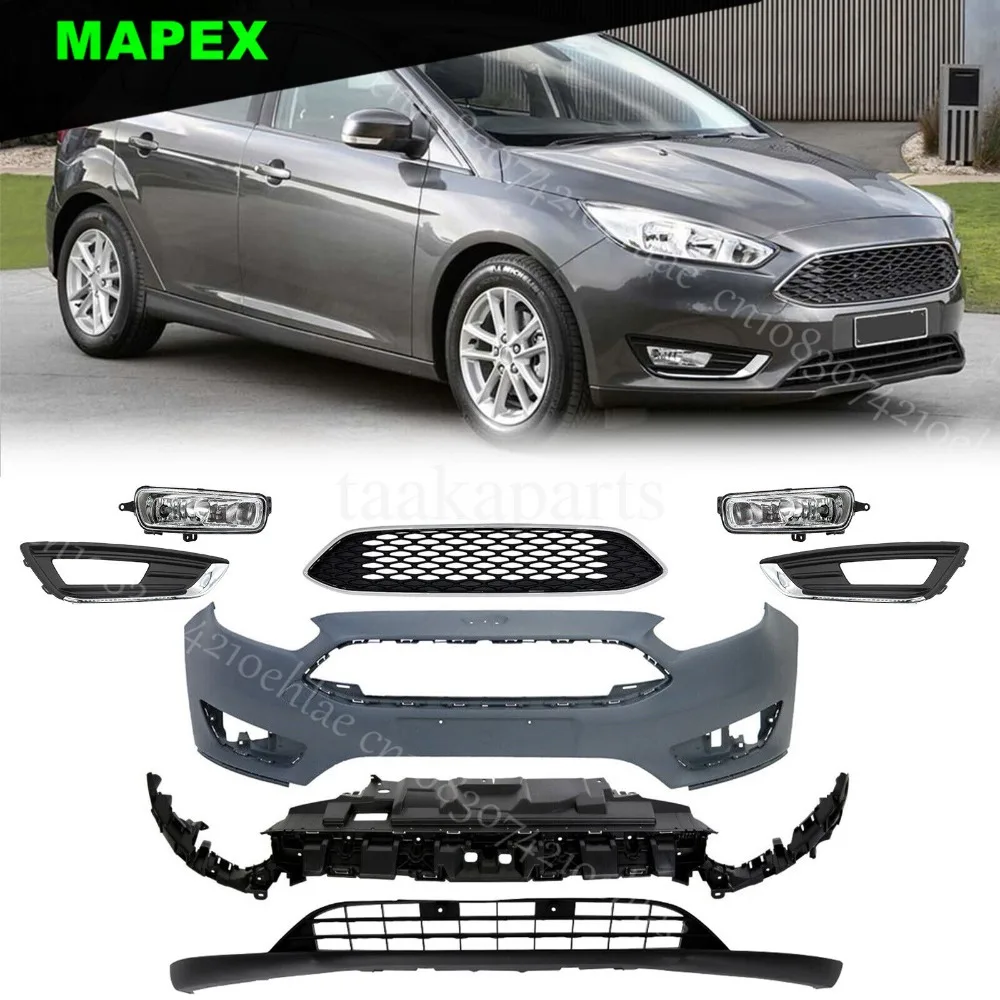 Complete Front Bumper Cover Grille Valance Fog Lights For Ford Focus 2015-2018