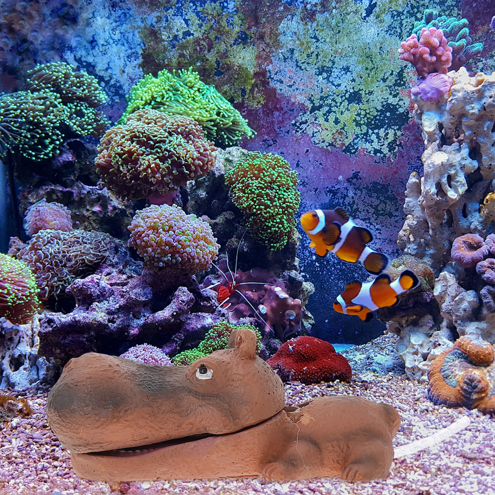 

1Pcs Resin Hippo Fish Tank Ornament Aquarium Landscaping Decor High Simulation Natural Lively