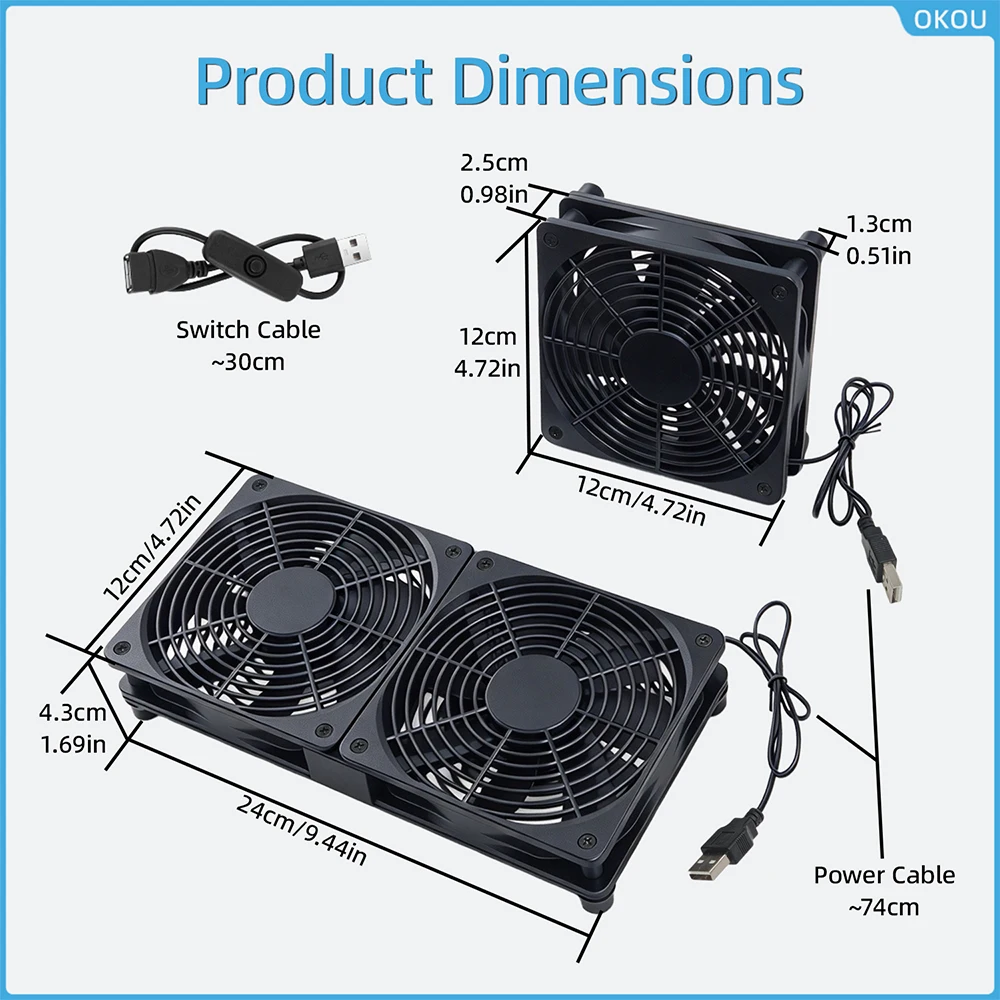 Router Cooling Fan Stand 120mm Quiet USB Fan Base for Router Modem TV Box, 5V 1500RPM 56CFM Low Noise Cooling Bracket