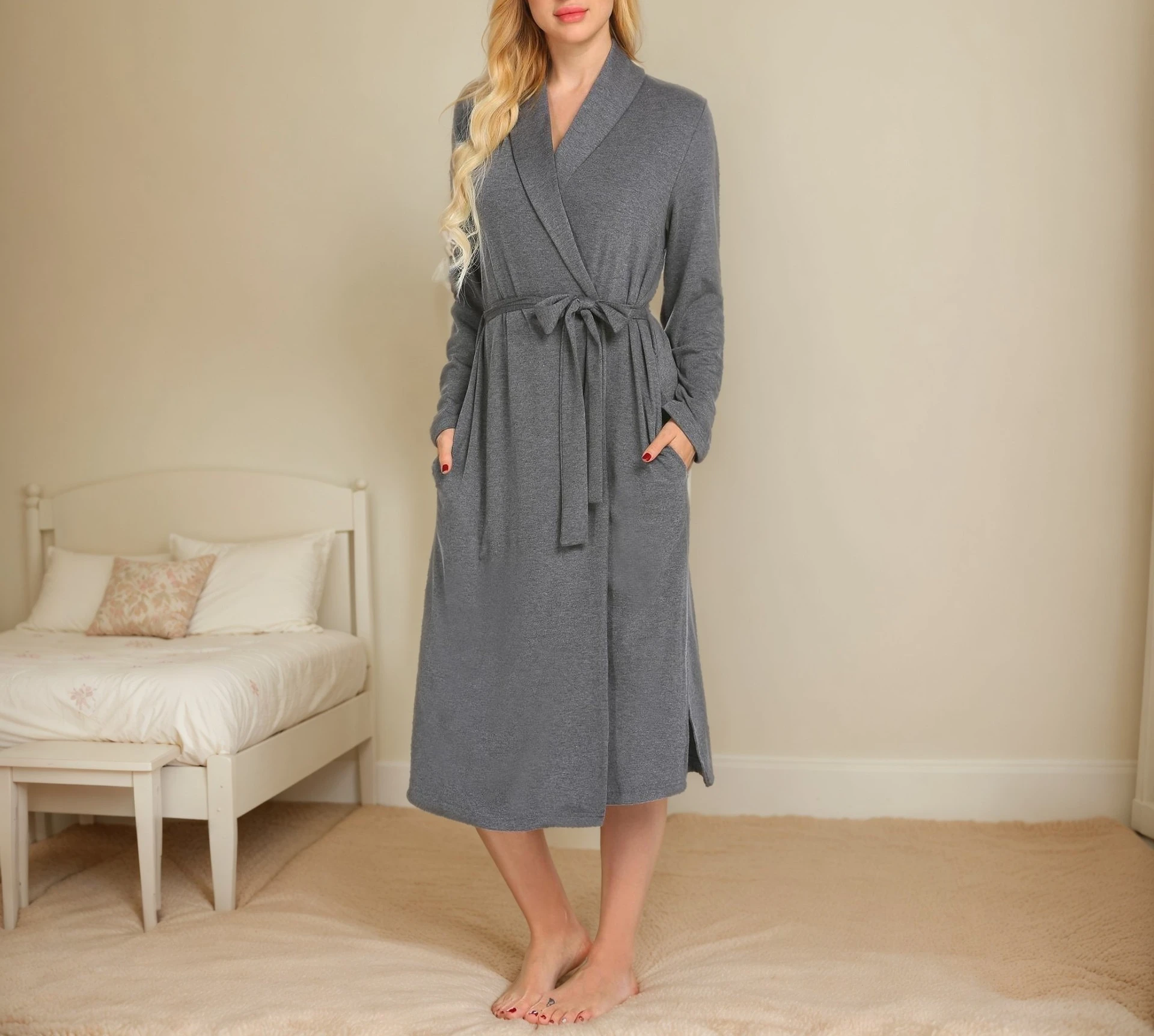 

Осенне-зимняя женская домашняя одежда, ночная рубашка с длинным рукавом, полированная молочная шелковая вставка, сумка, халат, женская пижама