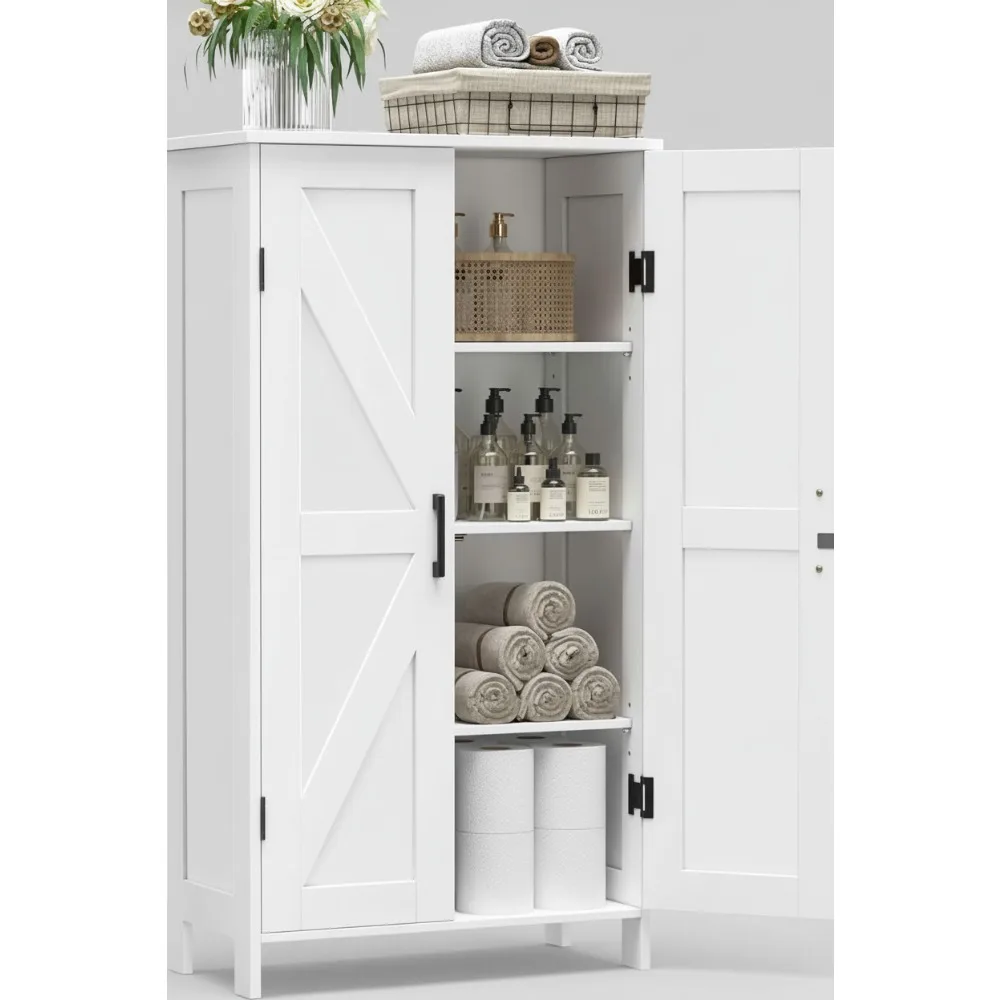 

Farmhouse Bathroom Cabinet with Adjustable Shelves, Rustic Storage for Kitchen Living Room Entryway White