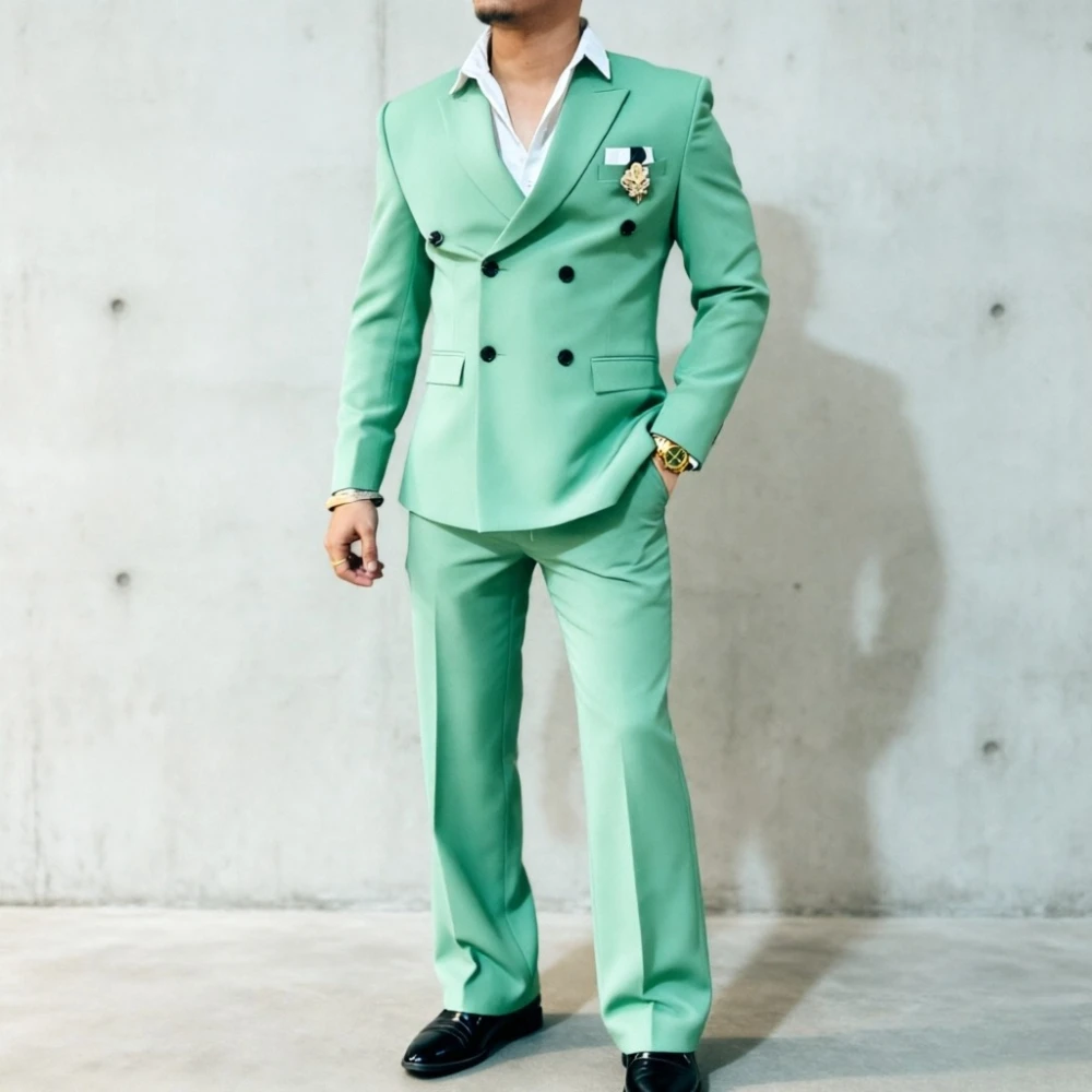 

Double Breasted Suits For Men With Wide-Legged Pants Modern Business Casual Sharp Formal Blazer For Office Interview Wedding