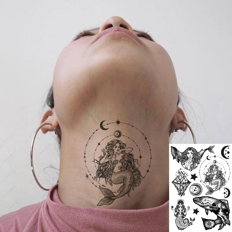 Waterproof Temporary Tattoo Sticker Mermaid Sexy Girl old school Whale Star Moon Mountain Flash Tatoo Fake Tatto for Men Women