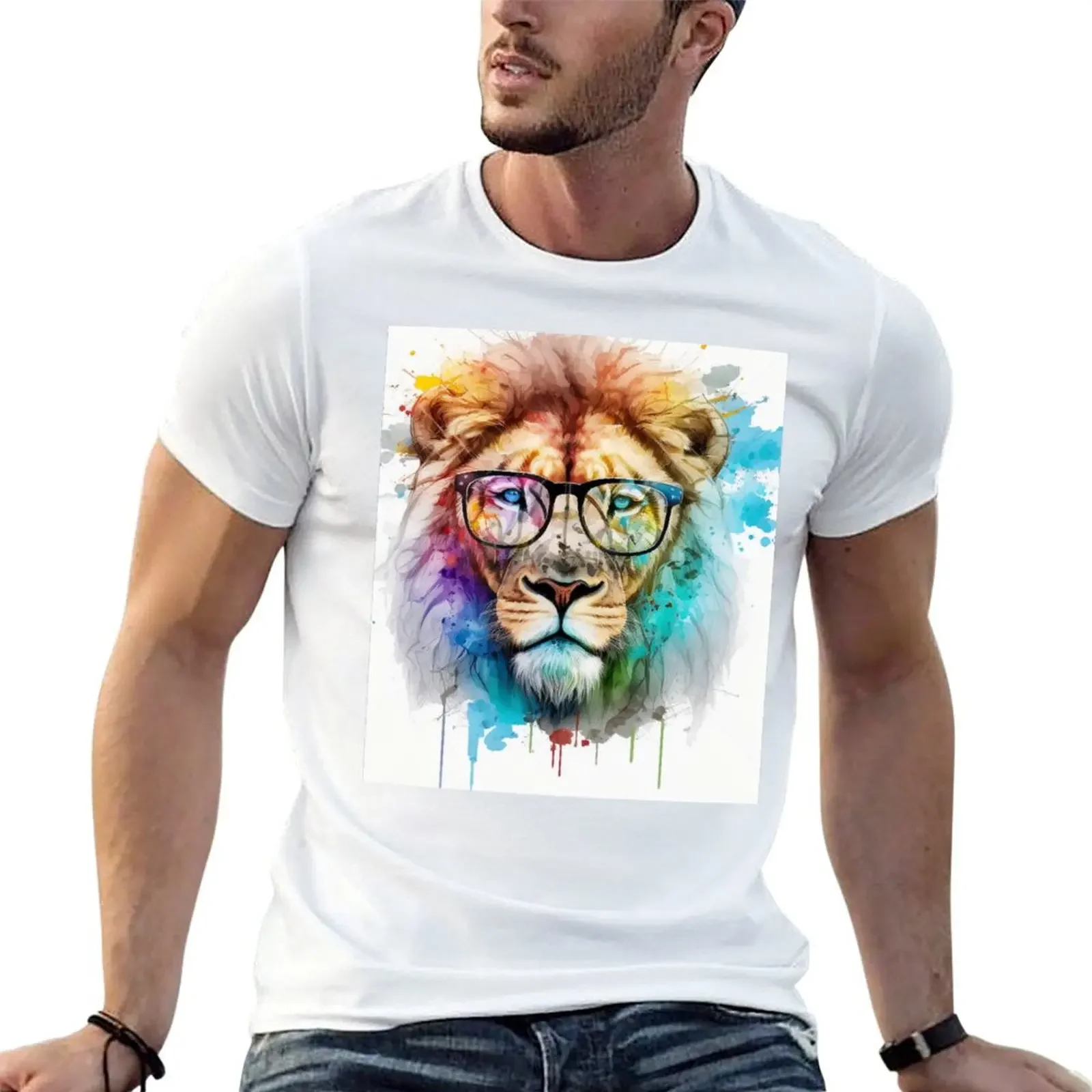 The lion with the glasses T-shirt funnys summer tops T-shirt men