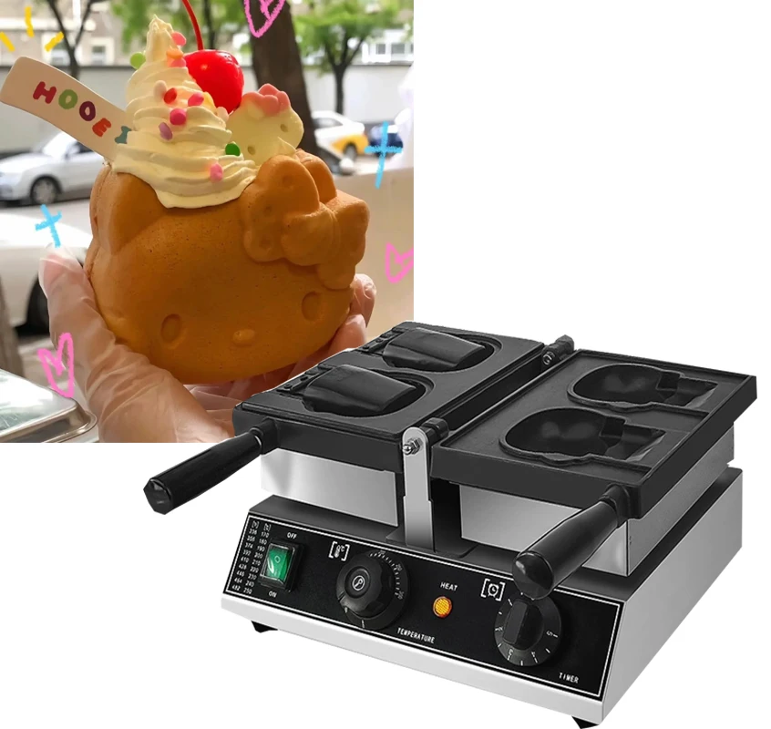 Electric 110v 220v 2 PCS Cute Kitty Shaped Waffle Maker Machine Cute Cartoon Waffle making machine