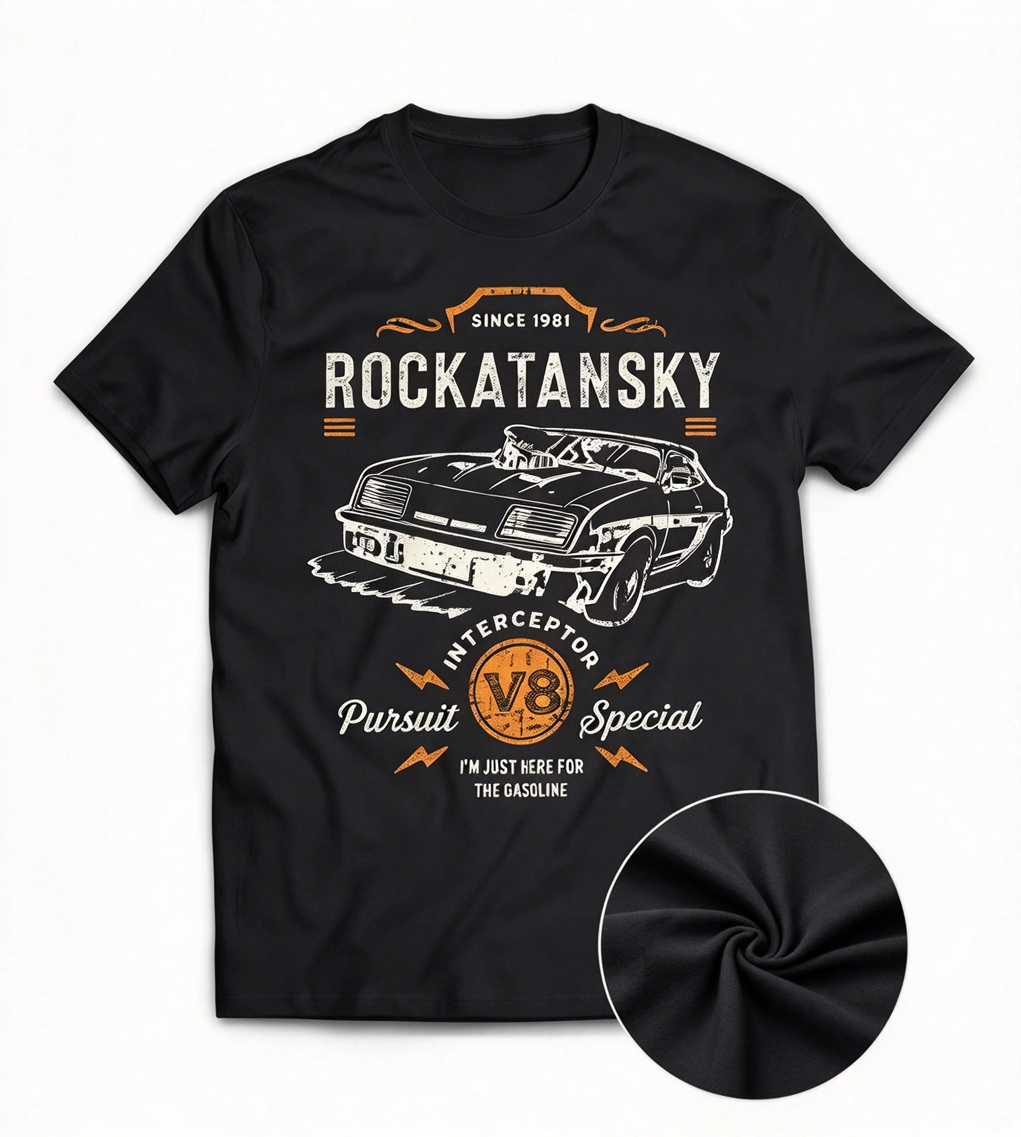 2026 New Men's Retro Anime Graphic T-Shirt, Mad Max Rockatansky Pursuit Special Interceptor Car Design Unisex Short Sleeve Tee