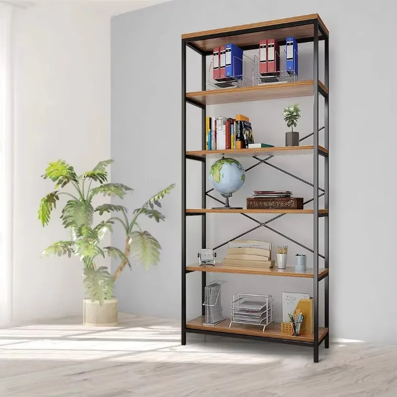 

6 Tier Industrial Bookshelf, Vintage Standing Storage Shelf,Display Shelving Units, Tall Bookcase, Industrial Metal Book Shelves