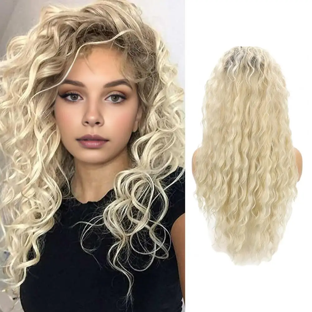 Women Long Curly Wig Natural Fluffy Wavy Wig Adjustable Face Shape Hairline Hairpiece High Temperature Fiber Wig
