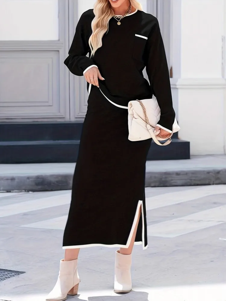 2 pièces ensembles XL-5XL grande taille Robe élégante 2025 automne hiver femmes bureau dame décontracté à manches longues Robe de pansement Robe surdimensionnée