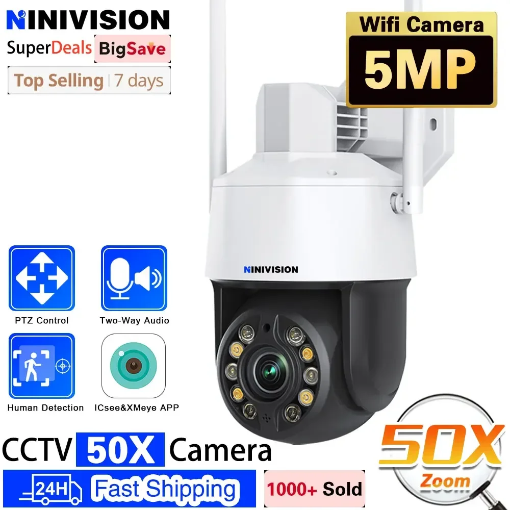 4K 8MP 5MP Audio Surveillance IP Camera 50X Optical Zoom Human Detection PTZ CCTV 200M Night Vision Security WiFi Camera iCsee