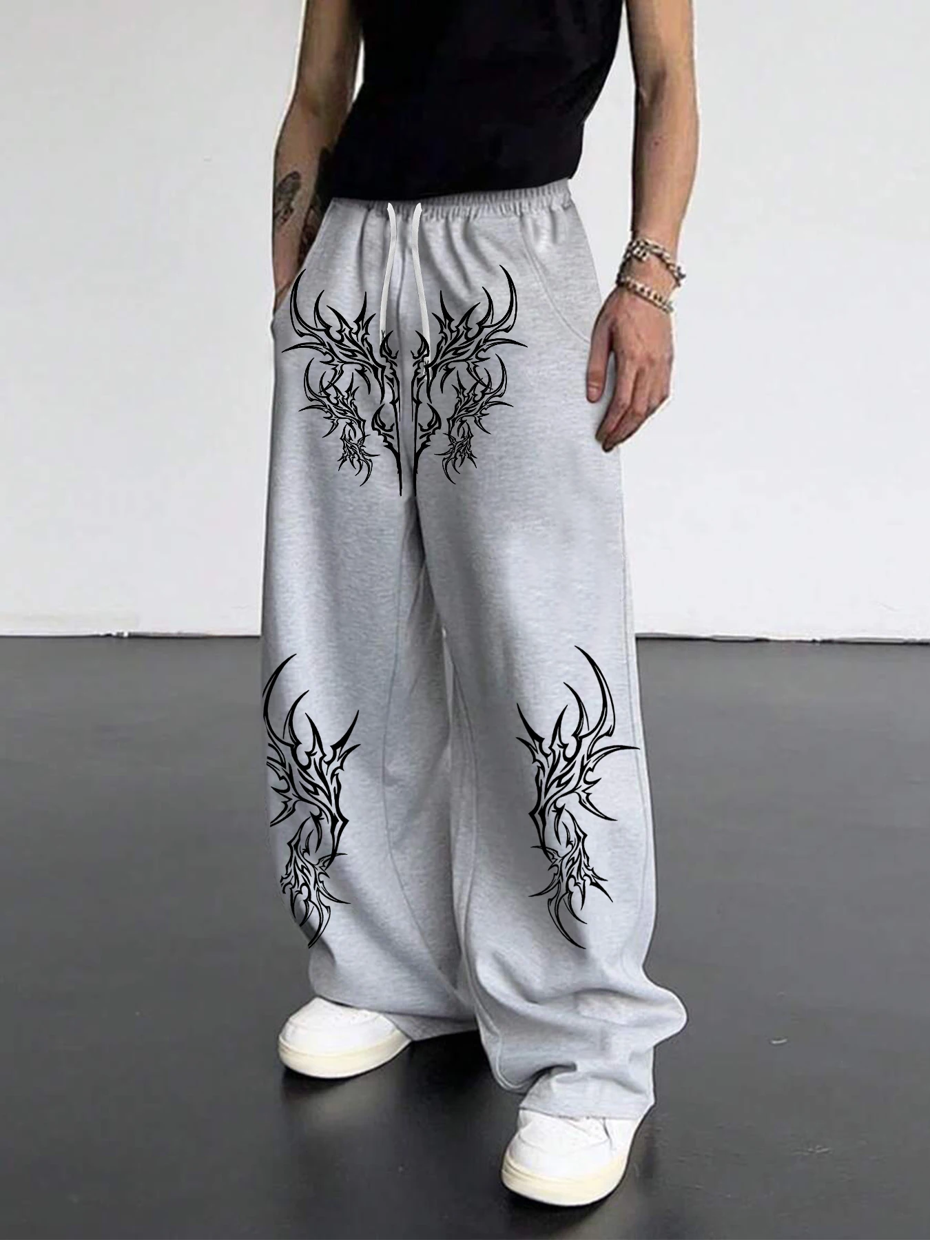 الأصلي القوطية الوشم طباعة الظلام نمط الرجال عارضة رياضي فضفاض مستقيم الساق السراويل، تنوعا واسعة الساق السراويل، للجنسين #1