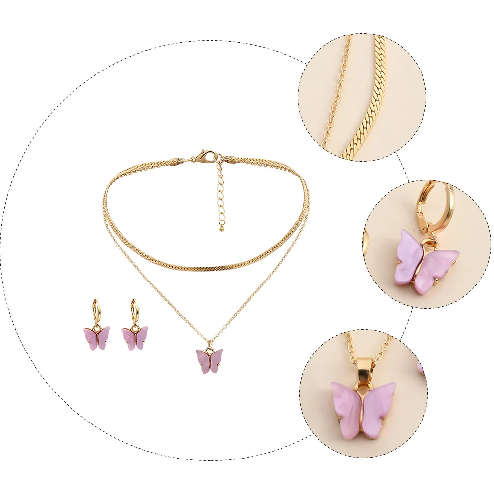 

1 set Butterfly Necklace Earring Set Alloy Jewelry Gift For Women Fashion Collarbone Chain Female Jewelry Set Decorative