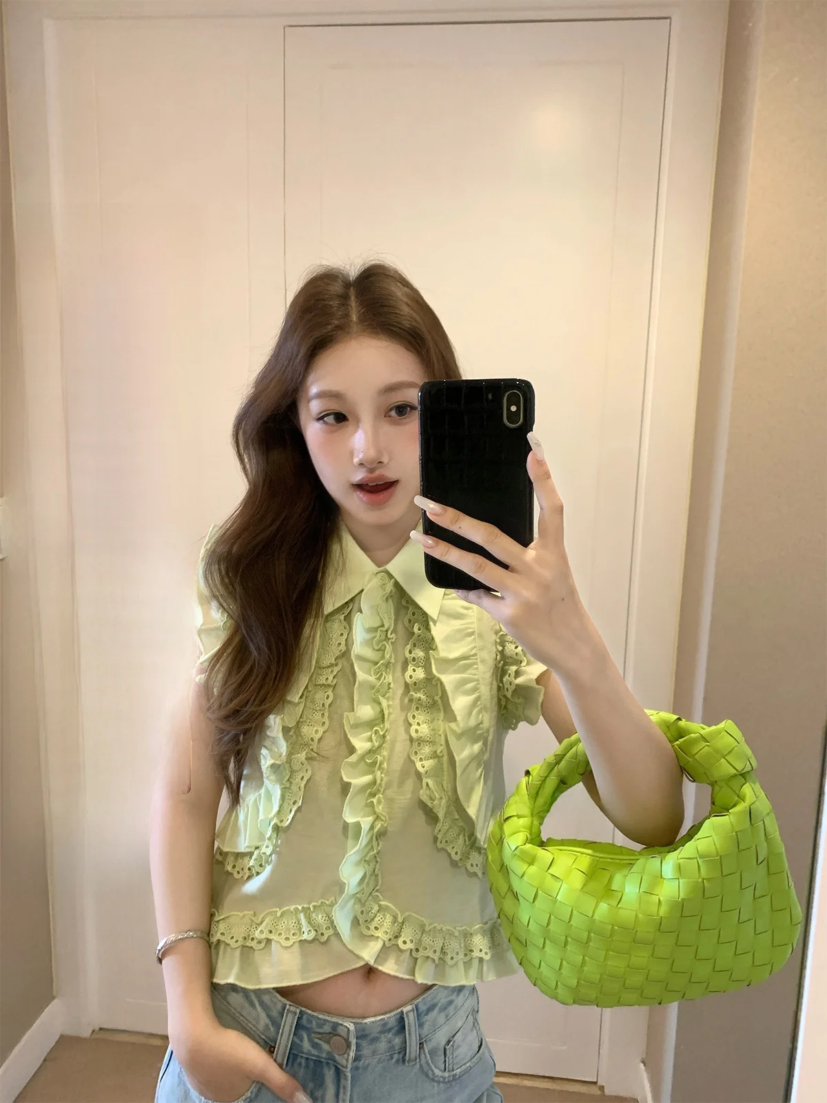 

Женская футболка Bankelili Chest Logo Ne ort Sve, летняя, стандартного кроя, свободный крой, с рюшами по подолу, многослойный дизайн