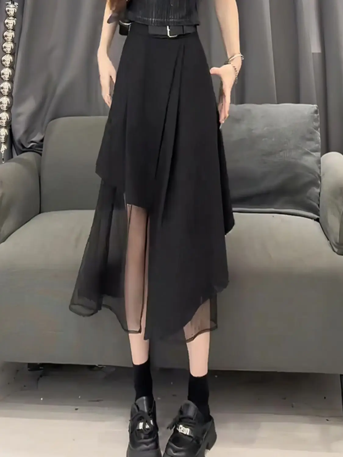 Fashionable Temperament and High-end Skirt for Women in Summer New Fashion Splicing Design Unique and Special Mid-length Skirt