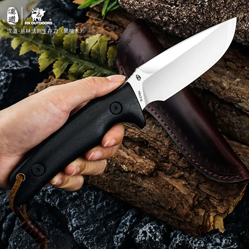 Imagem -05 - Outdoors d2 Faca de Caça Facas de Acampamento de Urso Facas Retas Ferramenta de Pesca com Bainha de Couro Dropshipping hx