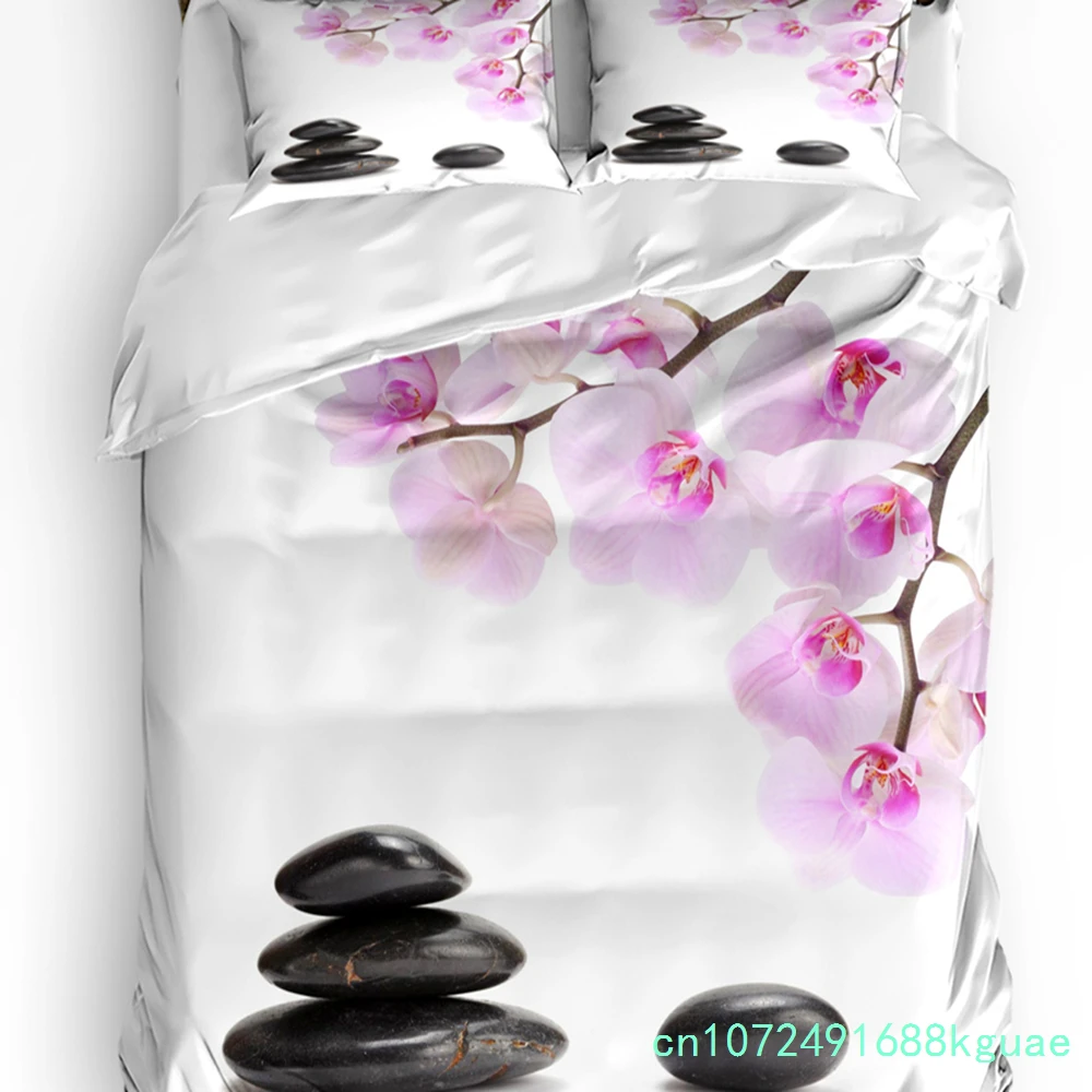 3pcs Bedding Set Flower Stone Pink Orchid Reflection Home Textile Duvet Cover Pillow Case Boy Kid Teen Girl Bedding Covers Set 6