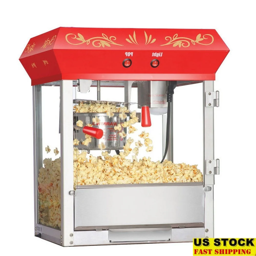 ماكينة صنع الفشار الكهربائية التجارية كونترتوب مع غلاية 6 أونصة ساخنة سطح السفينة الاحترار صينية مسرح الأفلام والحفلات والمناسبات