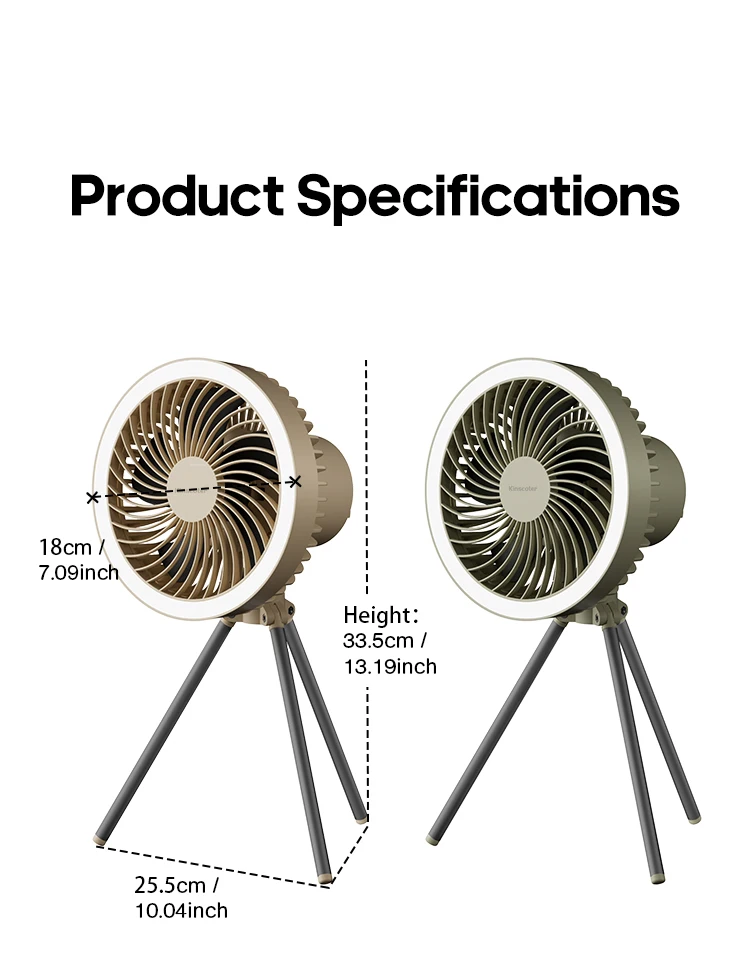 Outdoor-Campingventilator 10000mAh Zelt-Hängeventilator Wiederaufladbarer tragbarer Tischventilator mit abnehmbarer Campinglampe und Powerbank – Detail 18