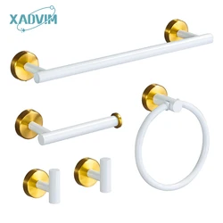 White Gold Bathroom Hardware Set 304 Stainless Steel Towel Bar Towel Ring Toilet Paper Holder Robe Hook Bathroom Accessories Set