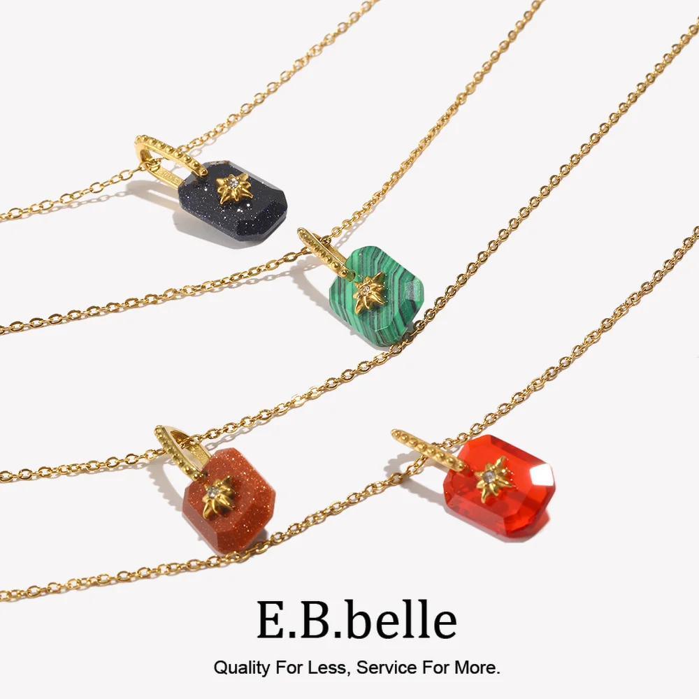 Ebbelle Colar com pingente de estrela octogonal colorido acrílico transparente banhado a ouro 18k joias hipoalergênicas de aço inoxidável