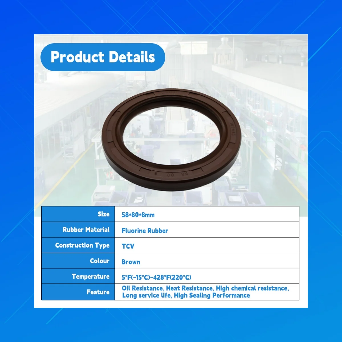 

Высококачественное фторкаучуковое уплотнение DMHUI для гидравлических насосов, уплотнение высокого давления типа TCV, размер 58x80x8 мм