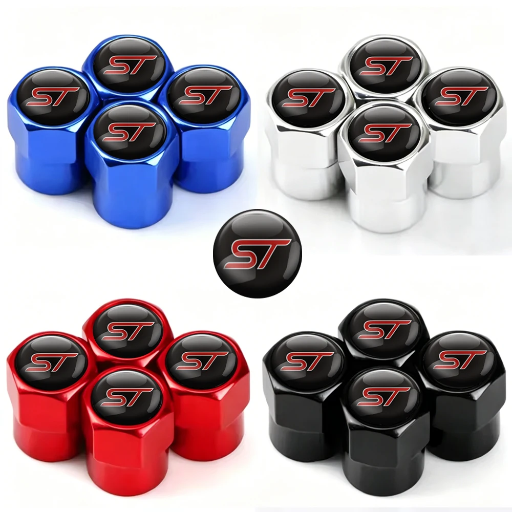 Aluminum For ST Logo Ford Focus Fiesta Mondeo Ecosport Ranger Bronco C-MAX Hybrid 4pc Car Decor Wheel Tire Valve Caps Stem Cover