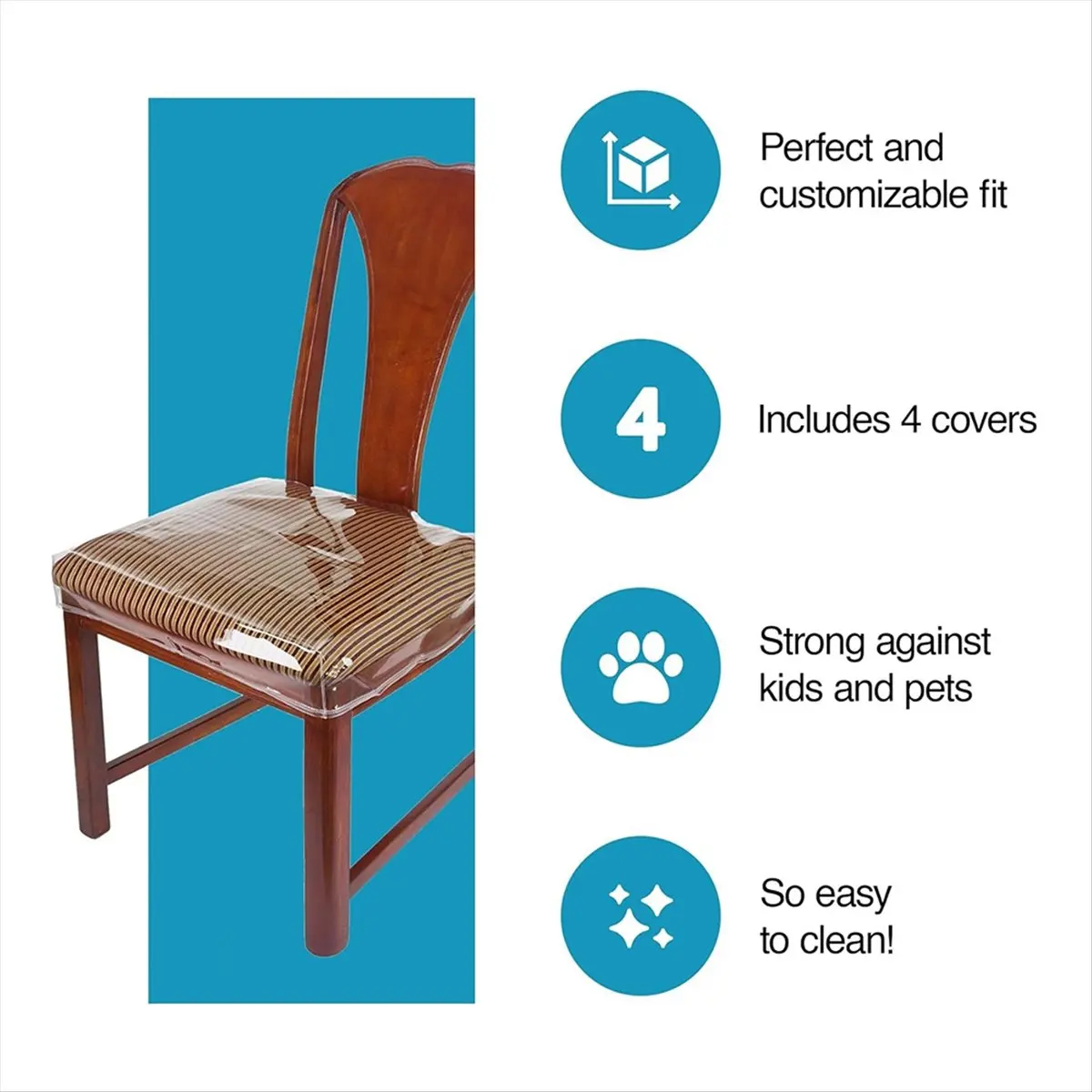 Lively- Plastic Chair Covers, Plastic Seat Covers for Dining Chairs, Chair Protector, Vinyl, Waterproof for Cushion, Cats 4 Pack