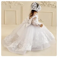 Cute Flower Girl Dresses White Lace Tulle Floor Length Puffy For Weddings Kids Birthday Party Pageant First Communion Ball Gown