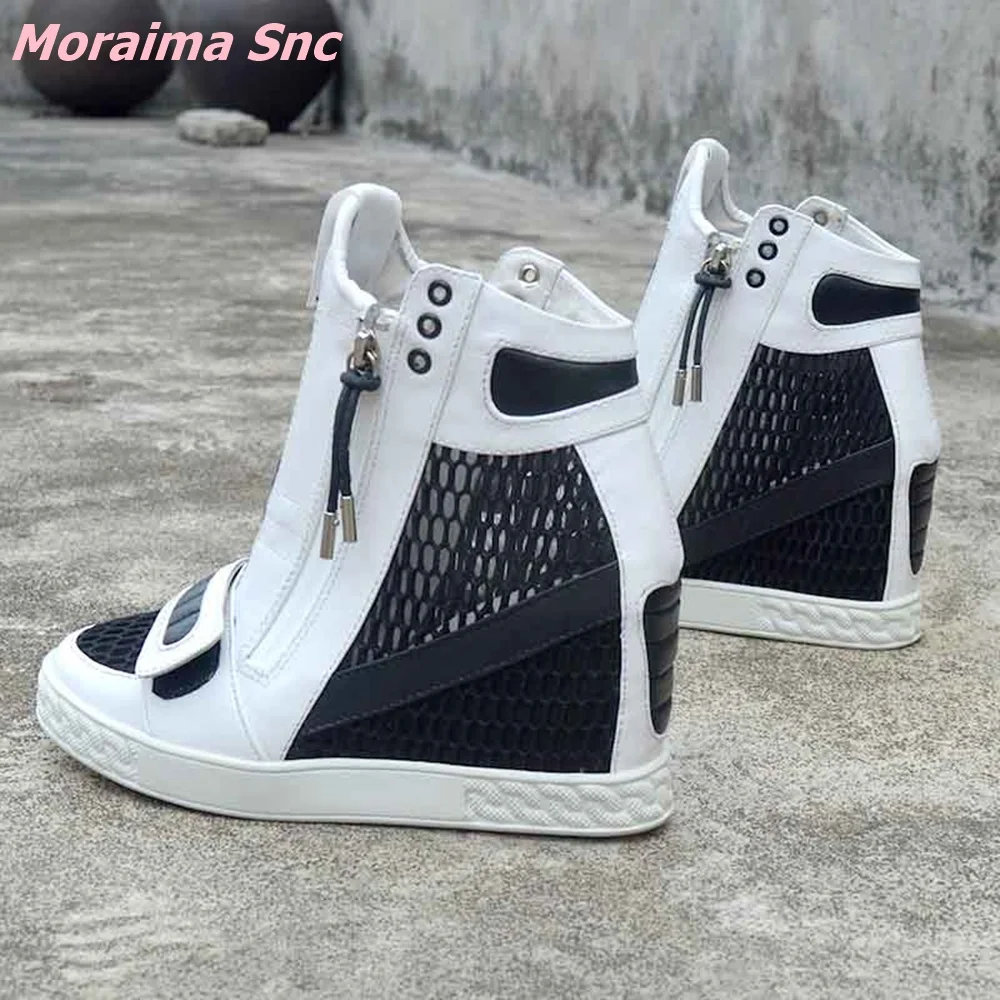 

All-match Spring And Autumn Breathable Boots Inner Height Increasing Genuine Leather Double Side Zipper Round Toe Platform