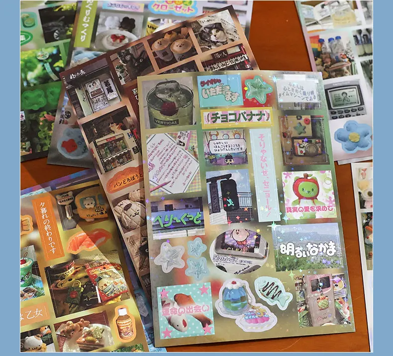 30 Blatt Glitzer-Stickerbuch mit ausgestanzten Motiven, Retro-Cartoon, dekoratives, handgemachtes Scrapbooking-Material, japanische Schreibwaren. – Detail 7