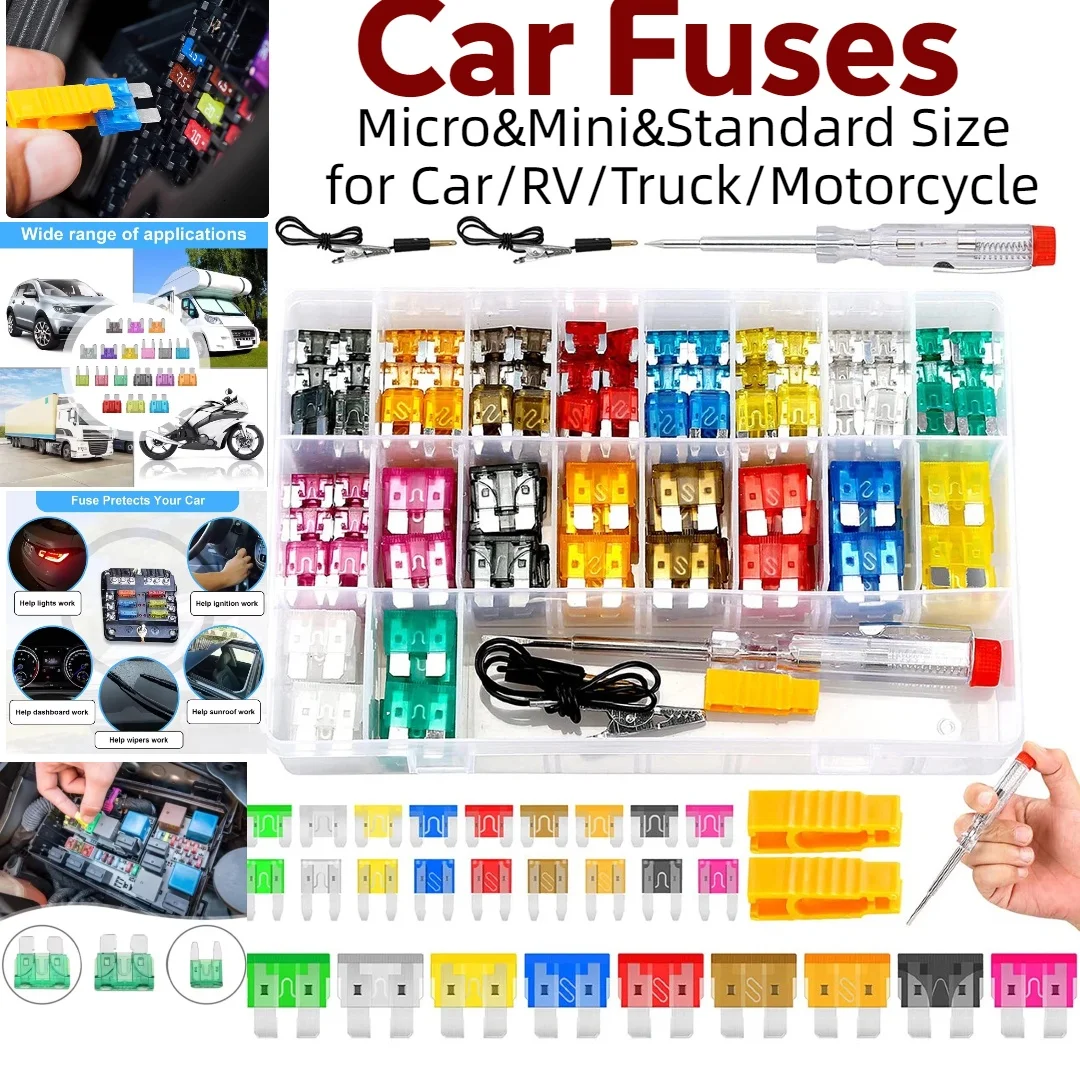 306Pcs Car Fuses Assortment Kitith Circuit Electric Pen Standard Replacement Fuses for Car/Rv/Truck/Motorcycle