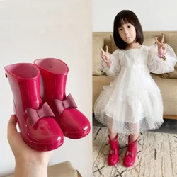 Botas de lluvia impermeables para niños, zapatos antideslizantes con lazo, de goma, para la escuela