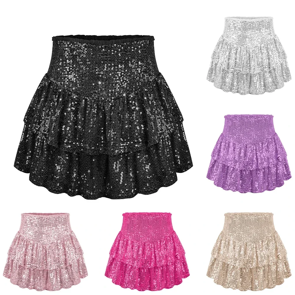 

Holiday Party Elastic Waist Women Sequin Skirt Christmas Sparkling Dance Y2K Girl Irregular Sexy Bling Party Short Mini Skirts