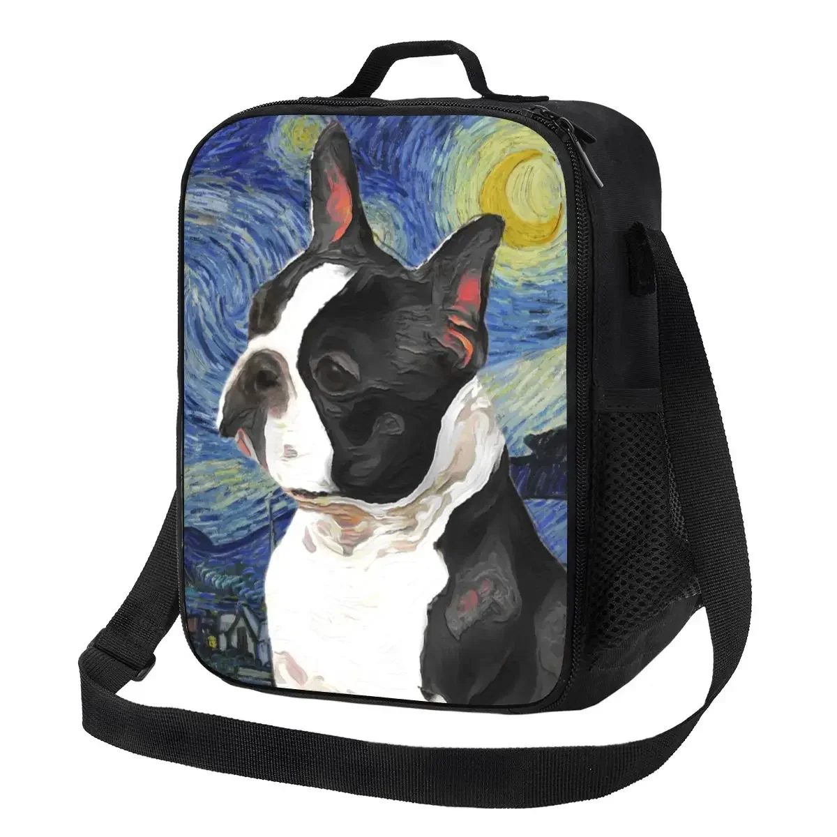 

Custom Terrier Art Van Gogh Starry Night Lunch Bag Women Warm Cooler Insulated Lunch Boxes for Kids School Children