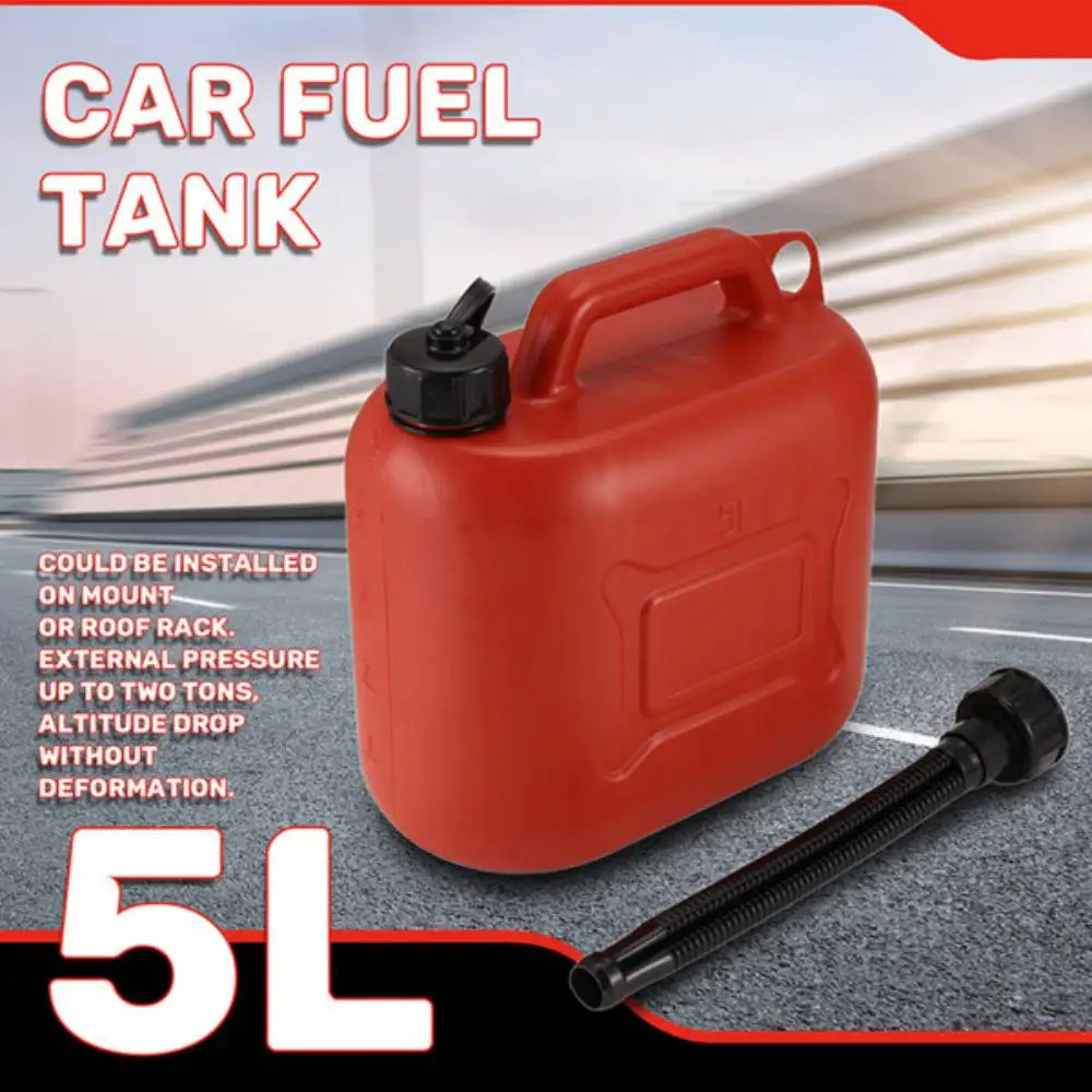 

1Pcs/lot Red 5L Car Fuel Tank Can Spare Plastic Petrol Gas Container Anti-Static Fuel Carrier With Pipe For Car Travel Outdoor