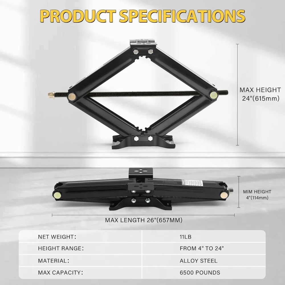 RV Scissor Jack Stabilizer 6500lb Heavy Duty 24 RV Trailer Stabilizer Leveling Scissor Jack for RV Camper with Crank Handle - 2P