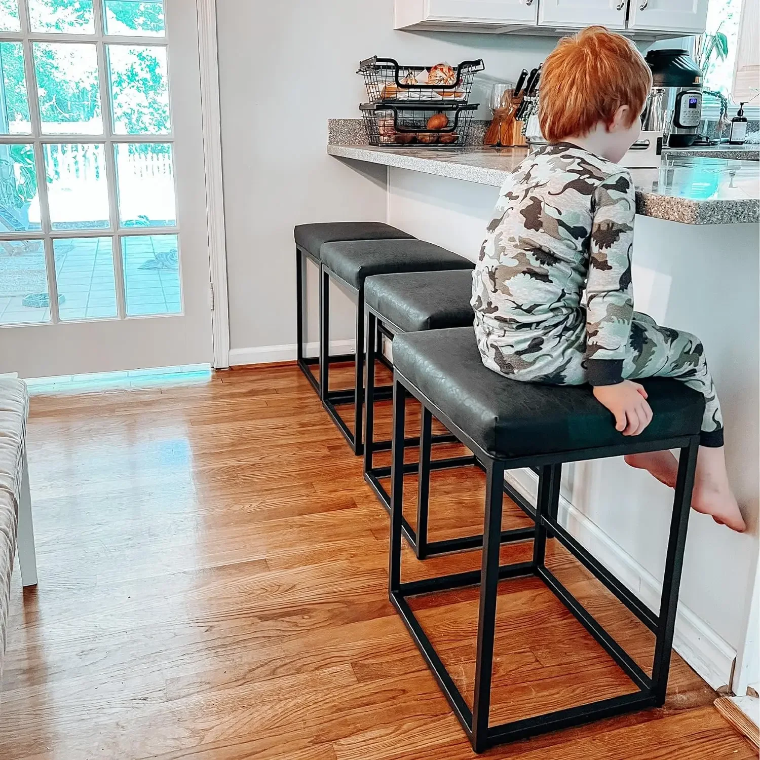 Bar Stools Set of 4 - Thick Cushion Bar Chairs Metal Steel Frame Base with Footrest, Counter Height Bar stools