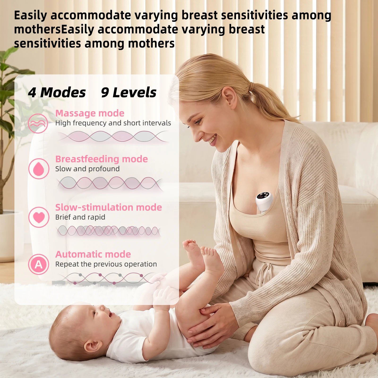 Wearable Breast Pump Hands Free Electric Breast Pumps Comfort Milk Collector with LCD Display 4 Modes & 9 Level, 300mmHg MAX